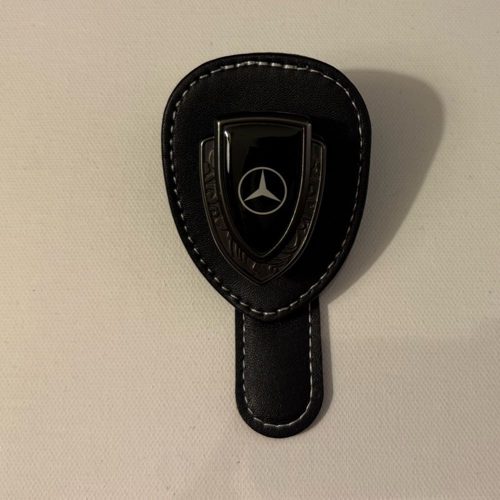 Mercedes Benz Sunglass Holder for Car with Logo Black PU Leather NWT